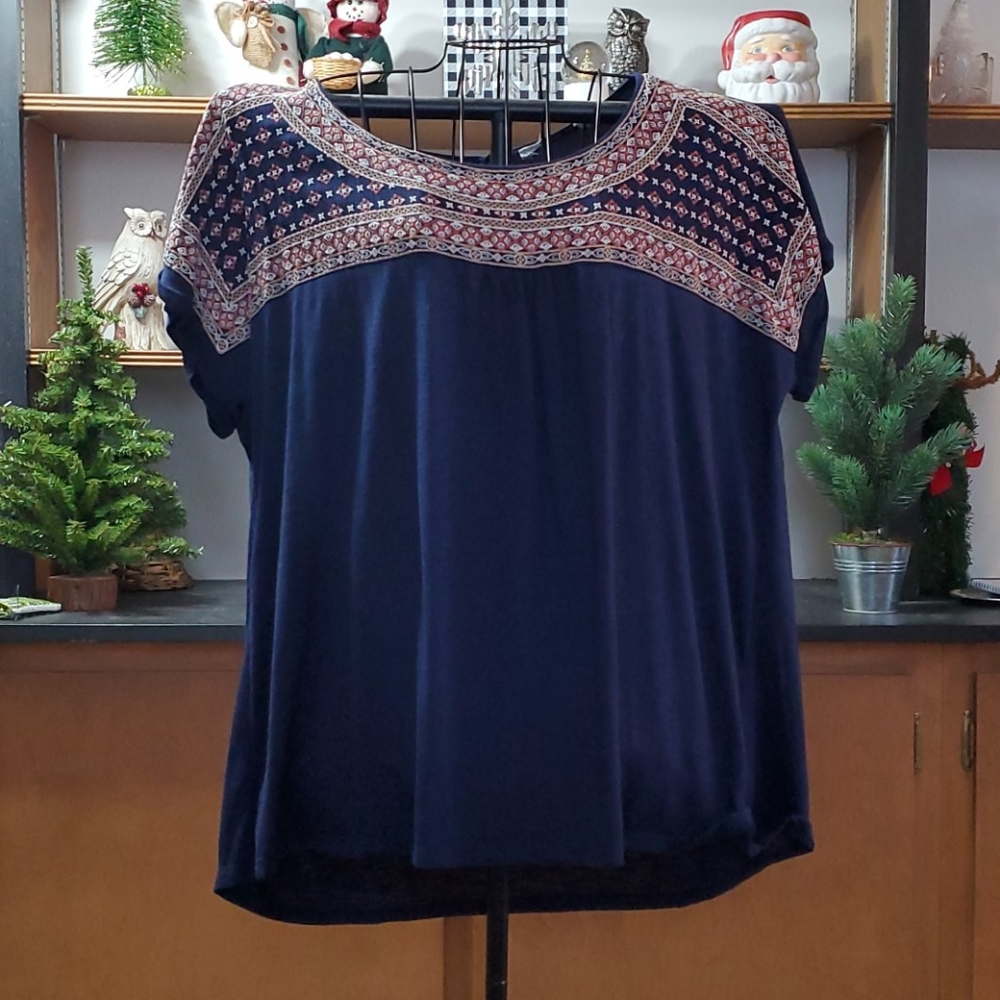 Blue top with embroidered design